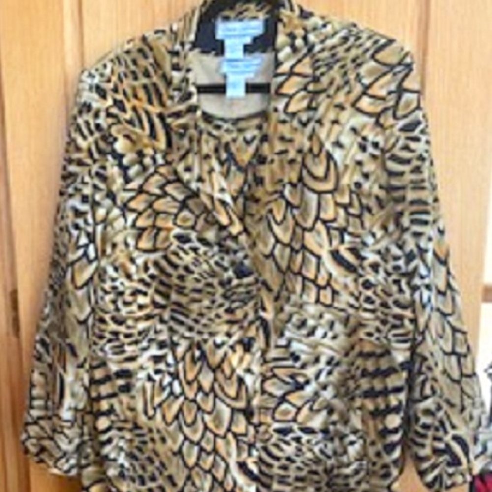Women Vtg Diane Gilman 100% Silk Light Lined Coat Jacket Animal Print Sz:1X